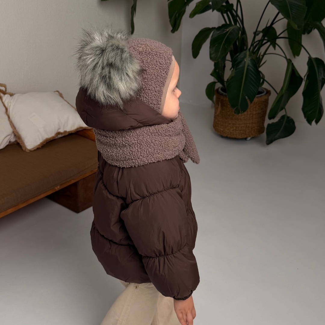 Žieminis Teddy šalmukas su bumbuliukais ir teddy šaliku - Image 7