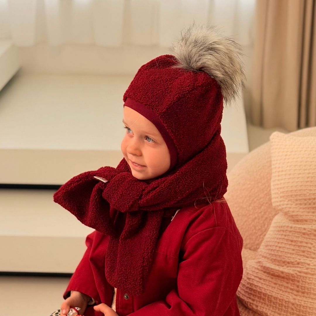 Žieminis Teddy šalmukas su bumbuliuku ir teddy šaliku - Image 6