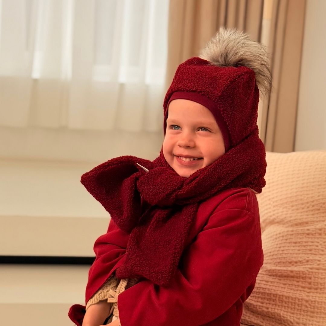 Žieminis Teddy šalmukas su bumbuliuku ir teddy šaliku - Image 5