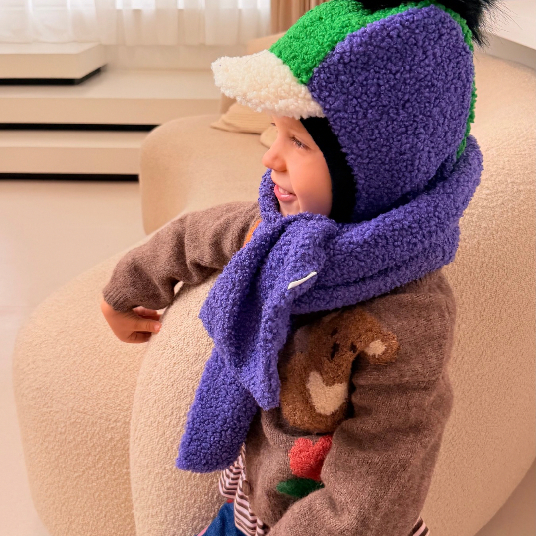 Žieminis Teddy šalmukas su bumbuliuku ir teddy šaliku - Image 7