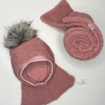 Žieminis Teddy šalmukas su bumbuliuku ir teddy šaliku