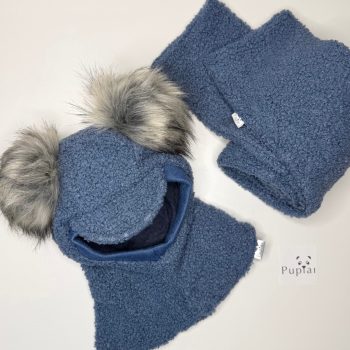 Žieminis Teddy šalmukas su bumbuliukais ir teddy šaliku