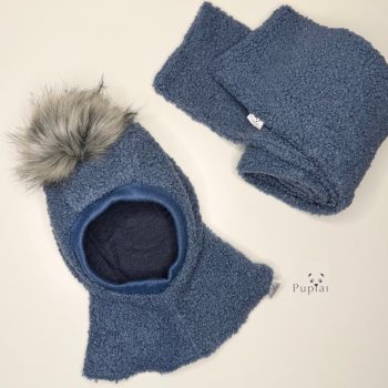 Žieminis Teddy šalmukas su bumbuliuku ir teddy šaliku