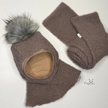 Žieminis Teddy šalmukas su bumbuliuku ir teddy šaliku